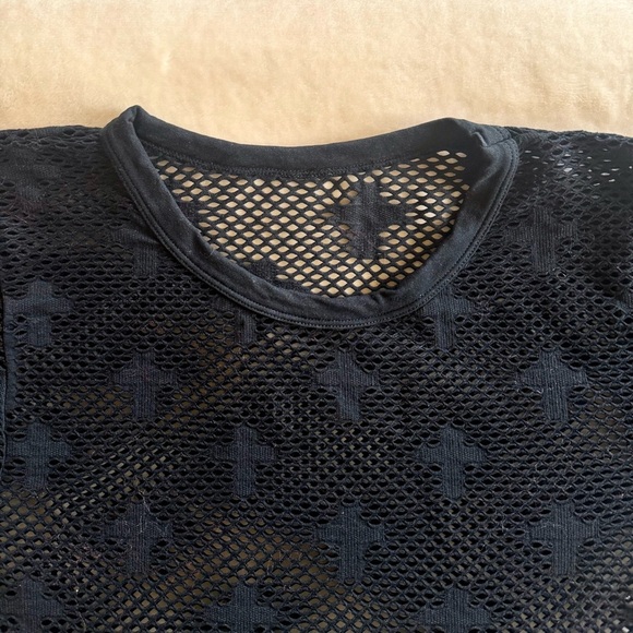 Black Mesh Rave Top With Cross Symbols - Picture 4 of 4